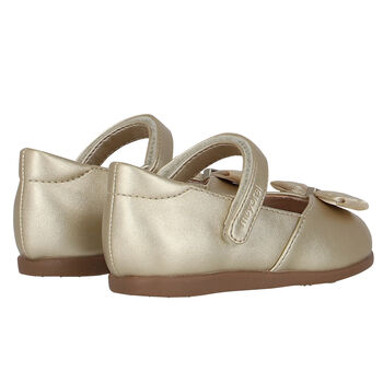 Younger Girls Gold Bow Shoes